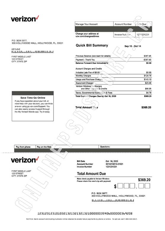 Verizon Bill Download new editable PSD templates