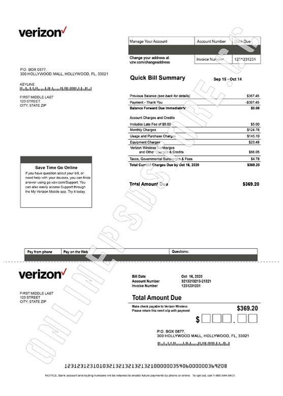 Verizon Bill Template